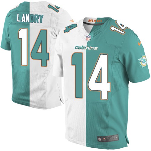 Men's Elite Jarvis Landry Nike Jersey Aqua Green/White - #14 Split Fashion NFL Miami Dolphins